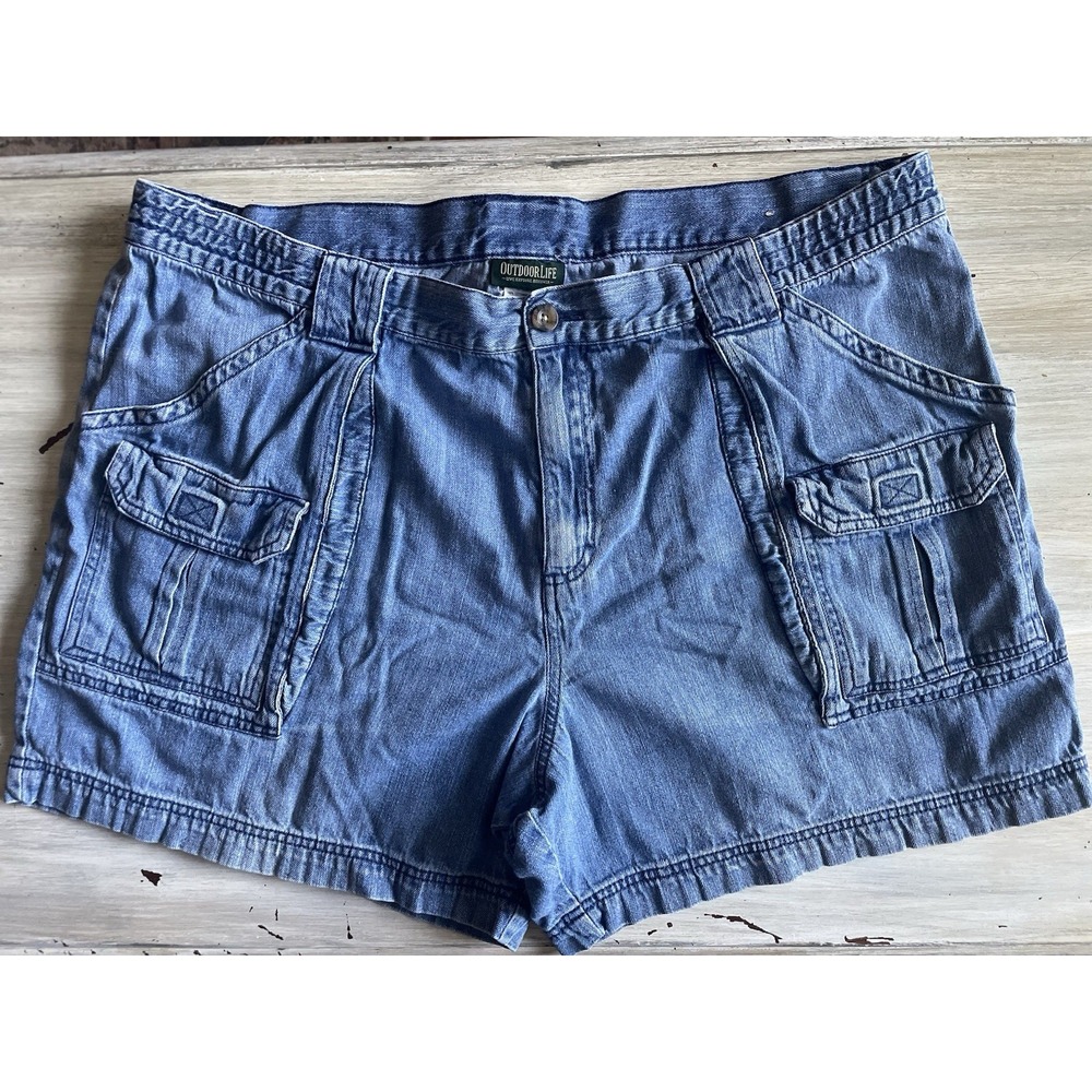 Outdoor Life Men's Cargo Shorts Denim Blue Size 42 100% Cotton Hiking Camping